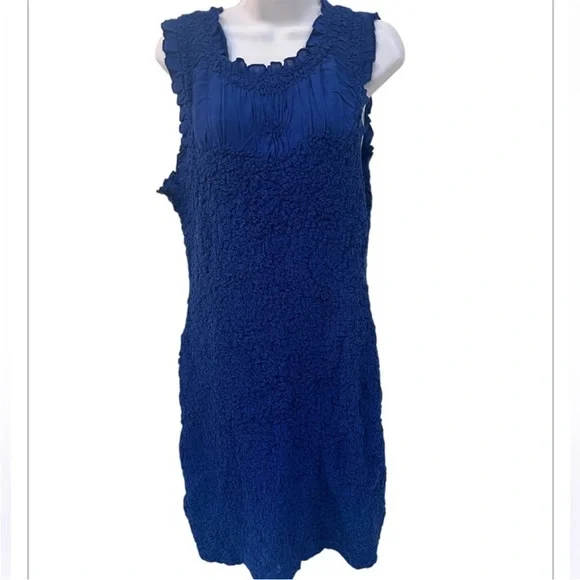 Anthropologie Blue Ruffle Trim Textured Sleeveless Mini Dress M NWT - Picture 4 of 10